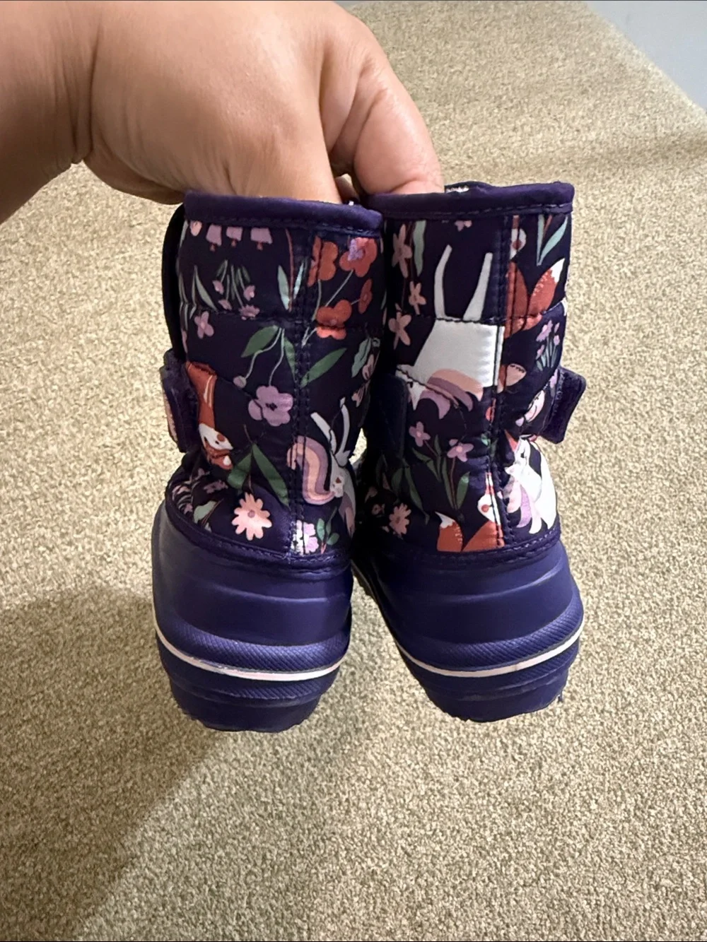 The Children's Place Navy Purple Floral Snow Boots with Pink Accents Sz 7